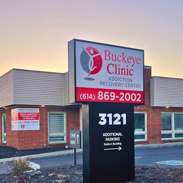 Entrance of Buckeye Clinic Featuring Clear Signage Outside the Facility in West Columbus, OH